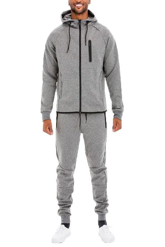 Mens Full Zip Solid Color Track Sets Jogging Suits