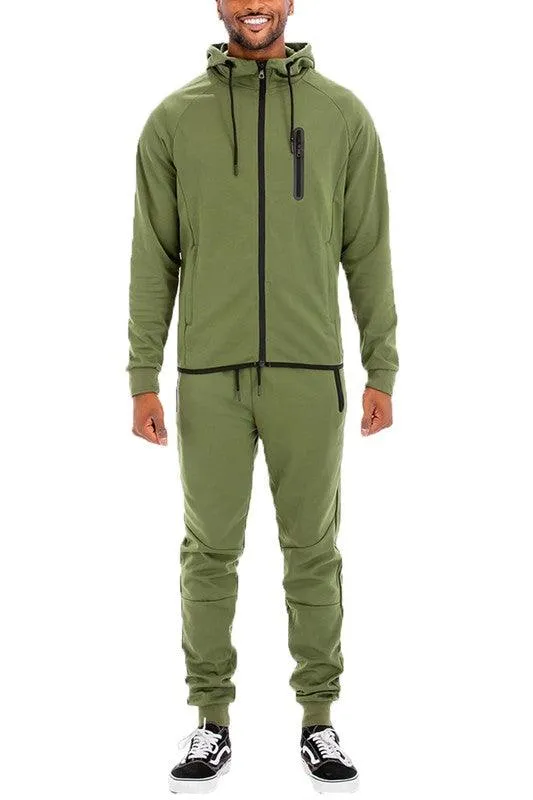 Mens Full Zip Solid Color Track Sets Jogging Suits