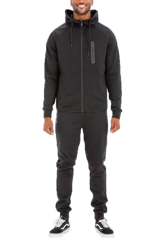 Mens Full Zip Solid Color Track Sets Jogging Suits