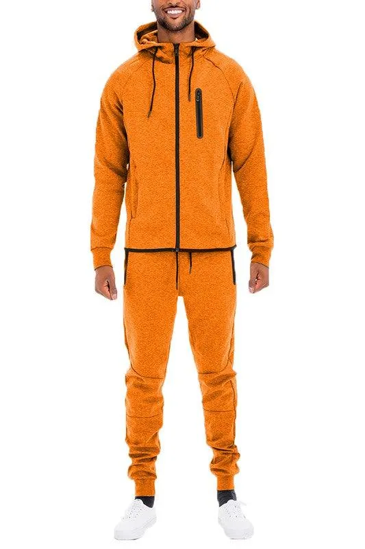 Mens Full Zip Solid Color Track Sets Jogging Suits