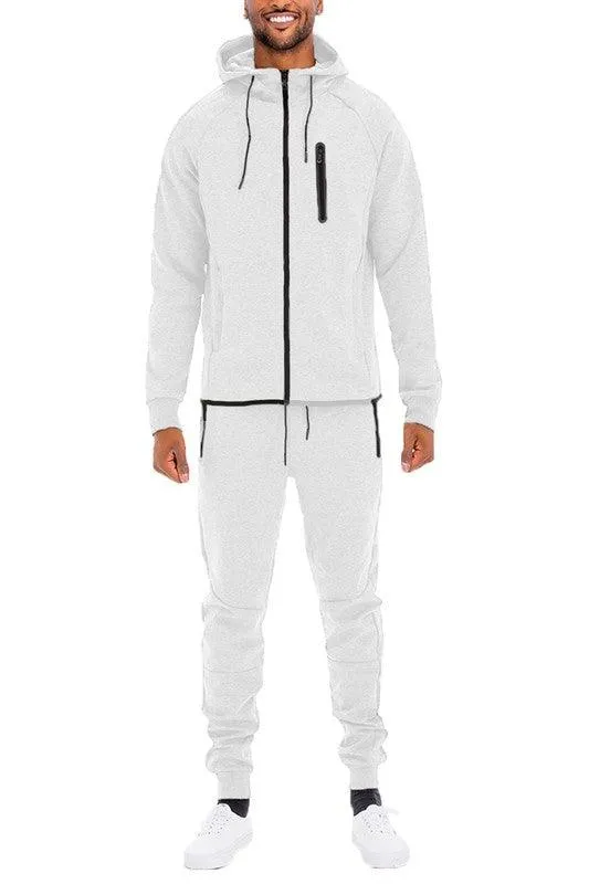 Mens Full Zip Solid Color Track Sets Jogging Suits