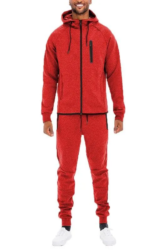 Mens Full Zip Solid Color Track Sets Jogging Suits