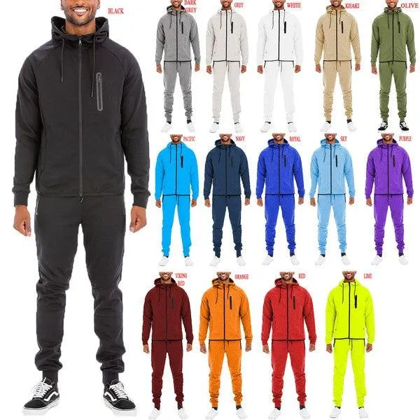 Mens Full Zip Solid Color Track Sets Jogging Suits