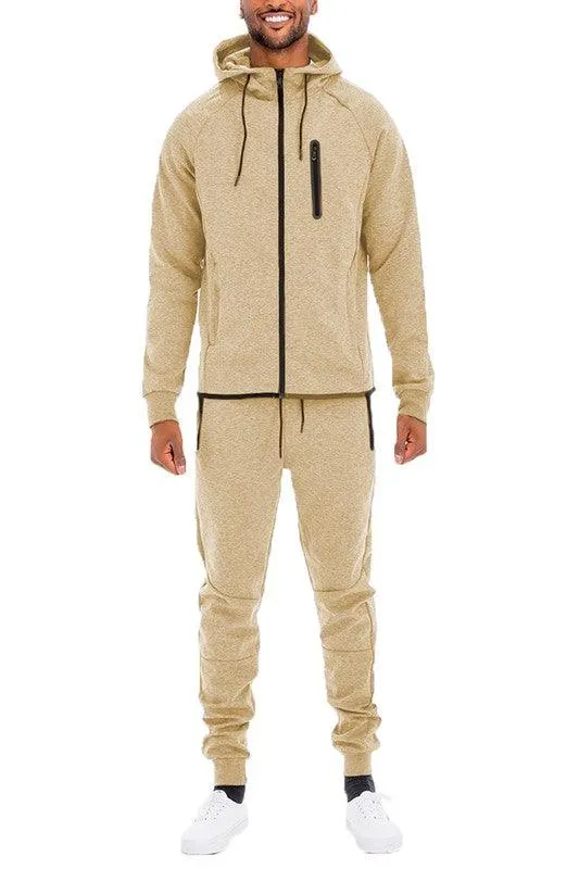 Mens Full Zip Solid Color Track Sets Jogging Suits