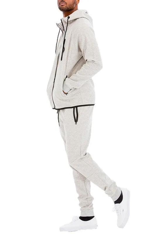 Mens Full Zip Solid Color Track Sets Jogging Suits