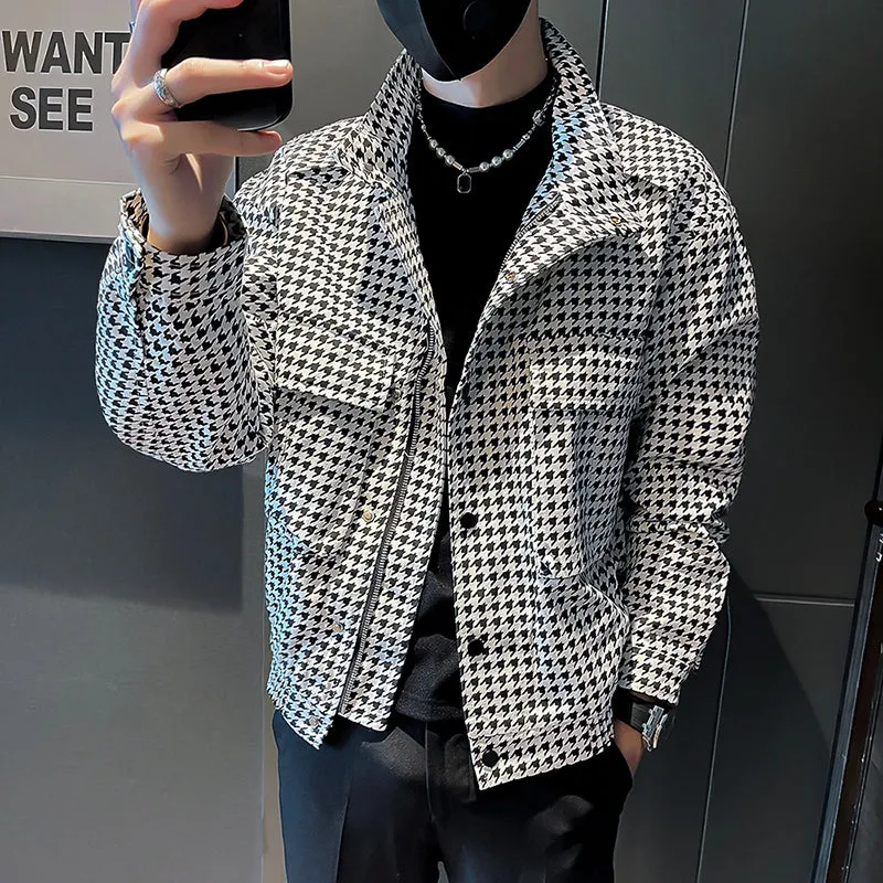 Men's Houndstooth Casual Cropped Jacket