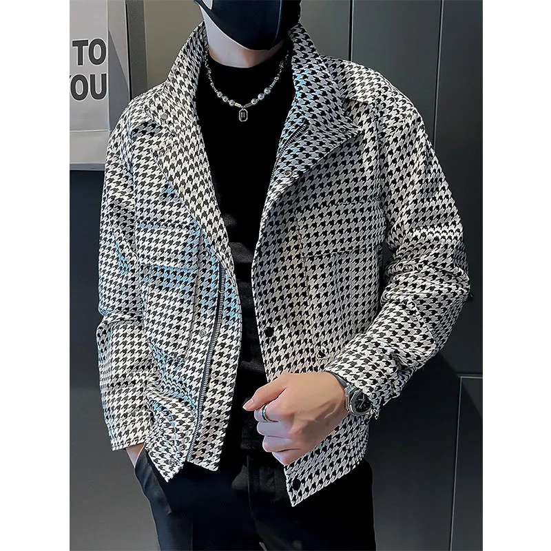 Men's Houndstooth Casual Cropped Jacket