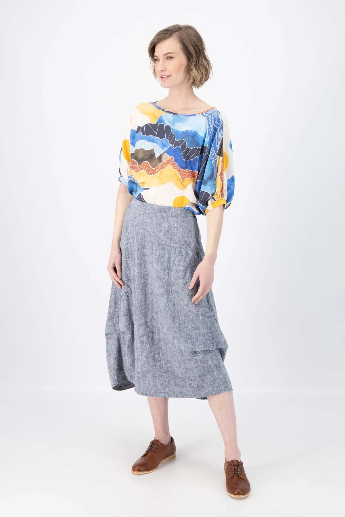 Milwaukee Panorama Skirt Navy in Herringbone Linen