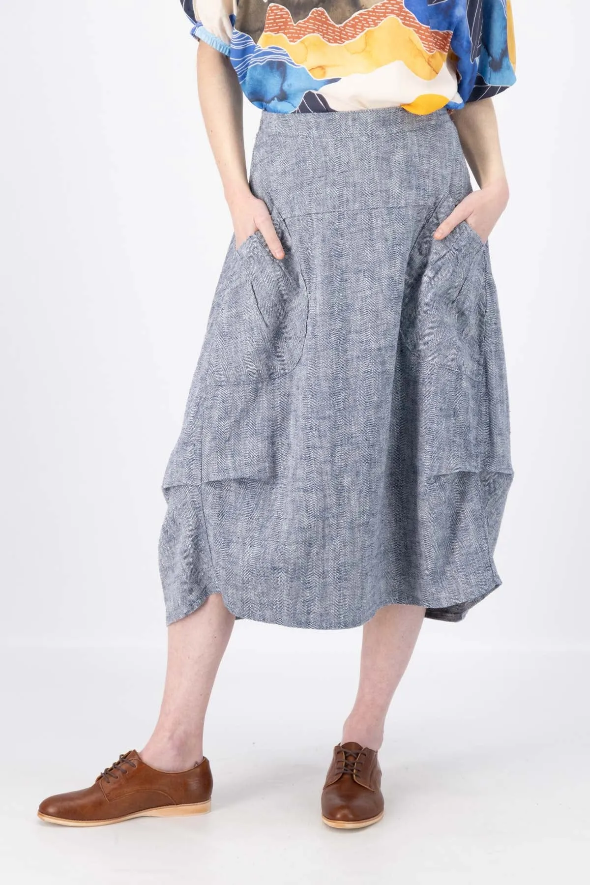 Milwaukee Panorama Skirt Navy in Herringbone Linen