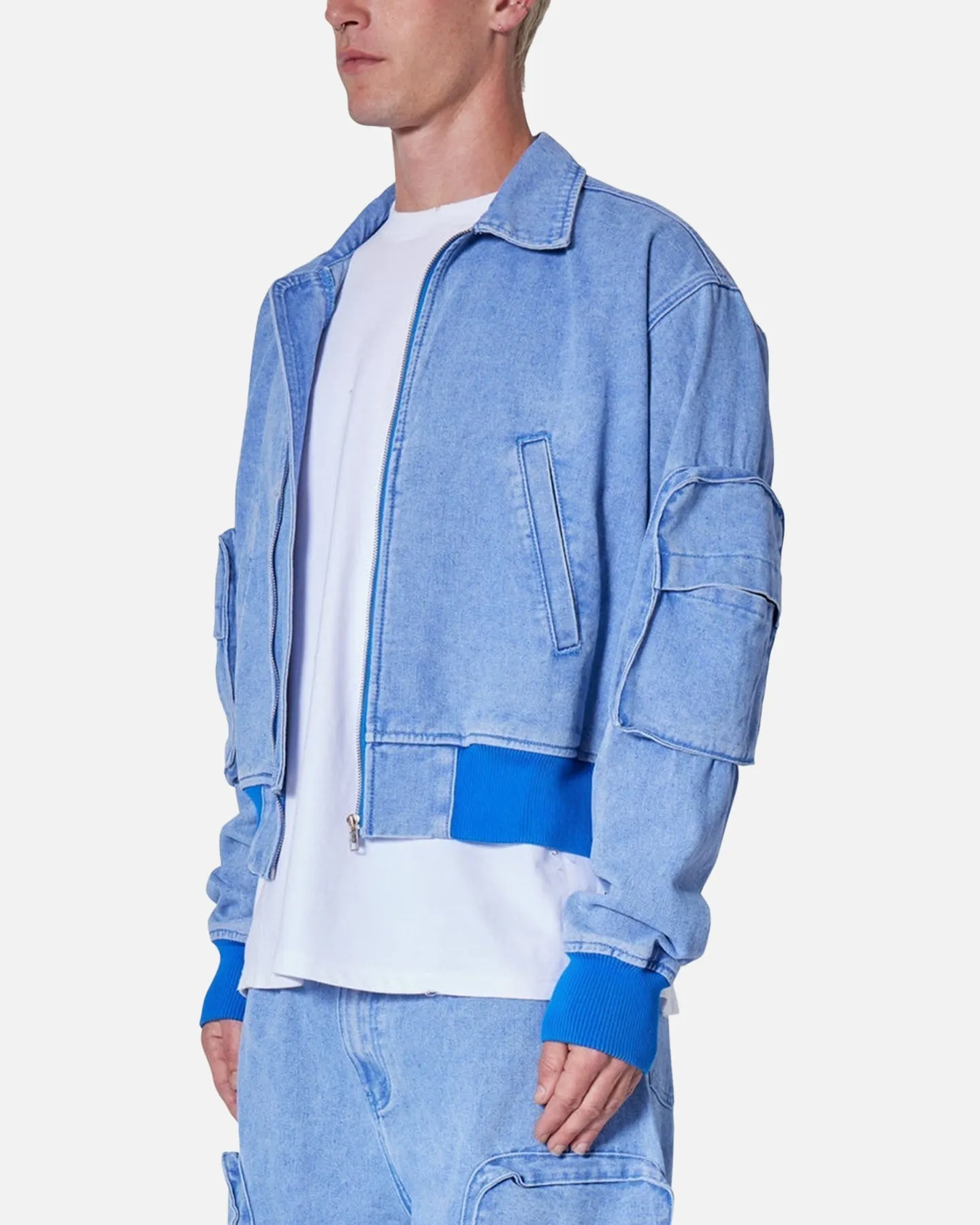 MNML Cropped Denim Jacket Blue