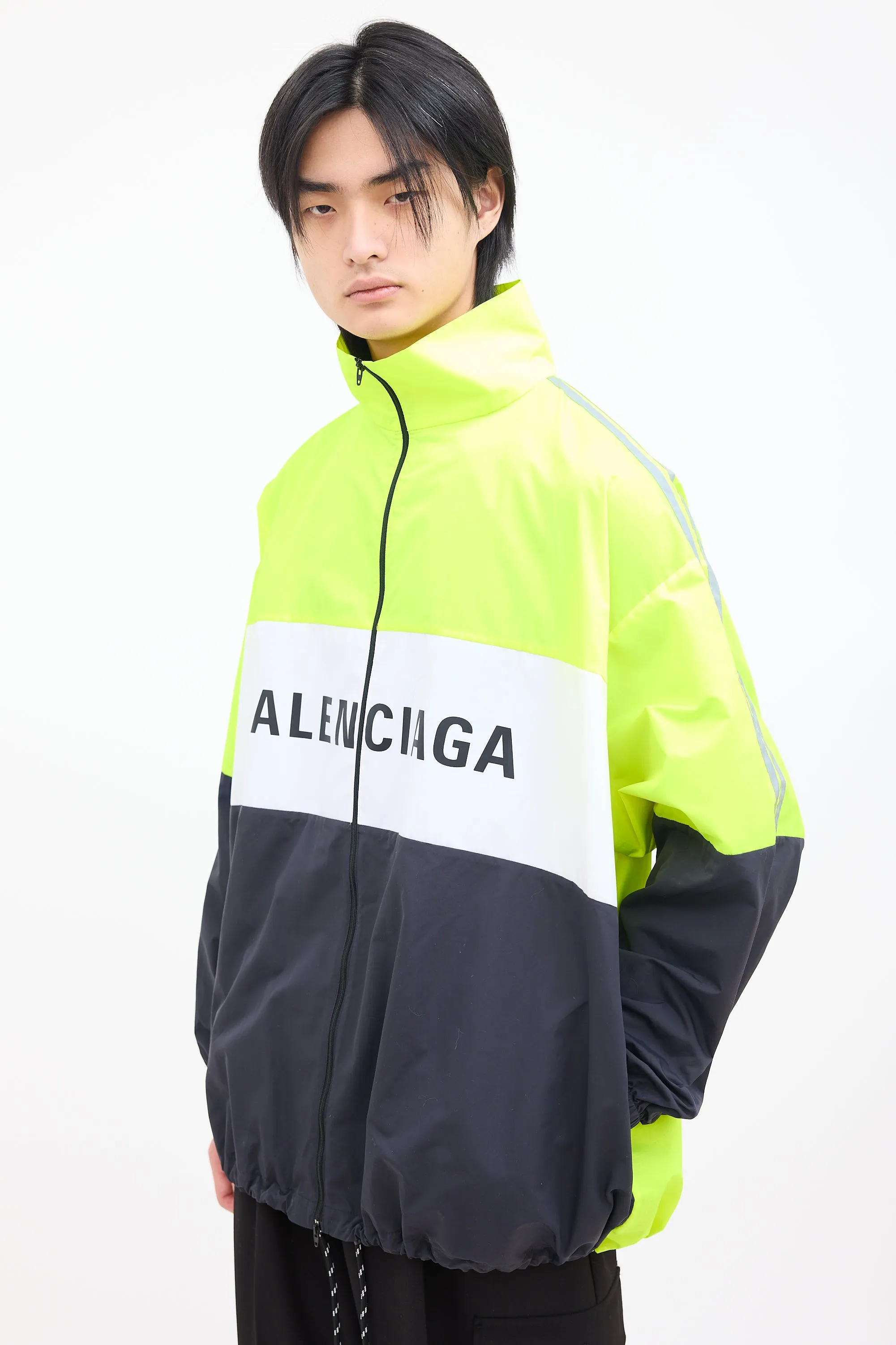 Neon Yellow & Black Nylon Track Jacket