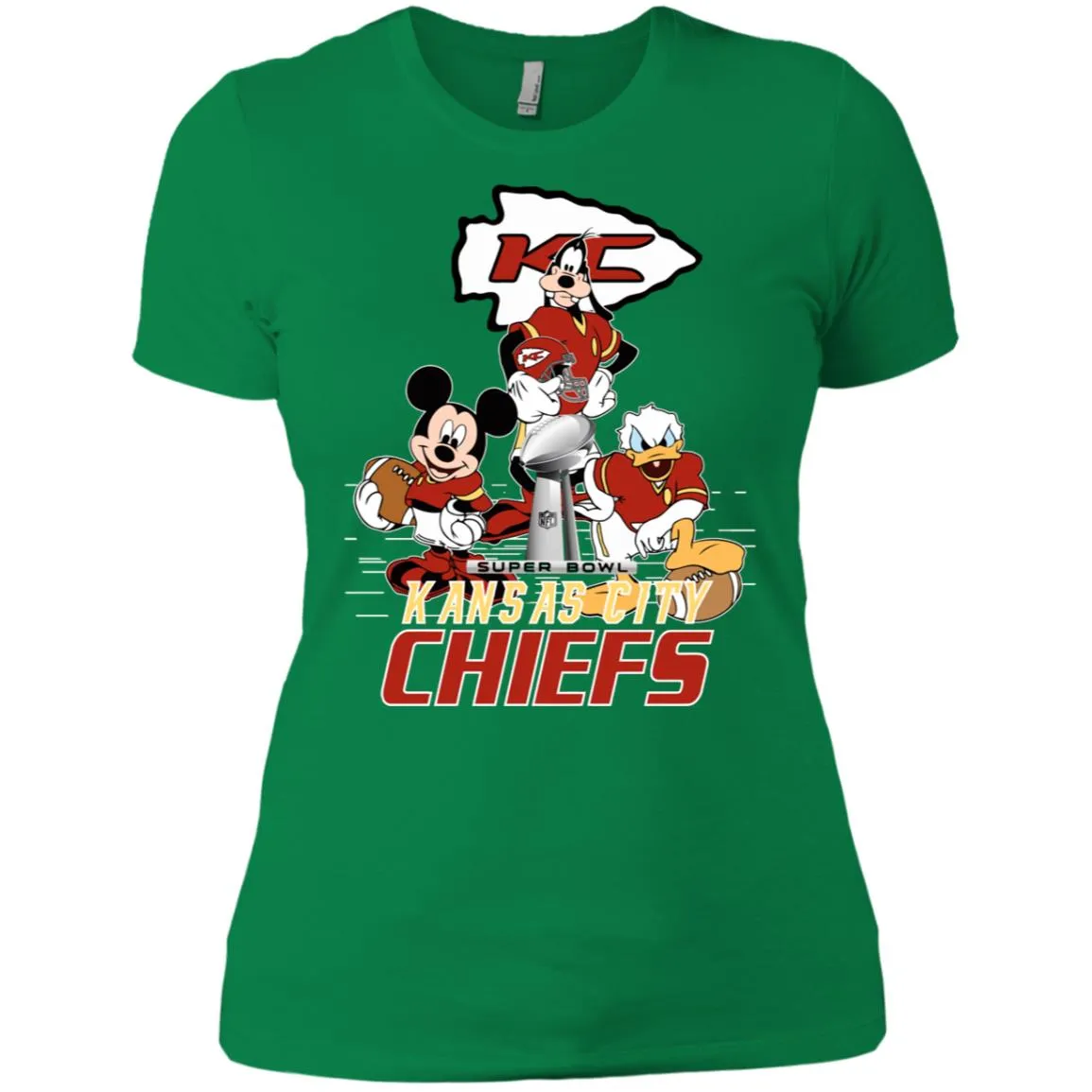 Nfl – Kansas City Chiefs Donald Duck Goofy Mickey Mouse Super Bowl 2019 Football Women Cotton T-Shirt