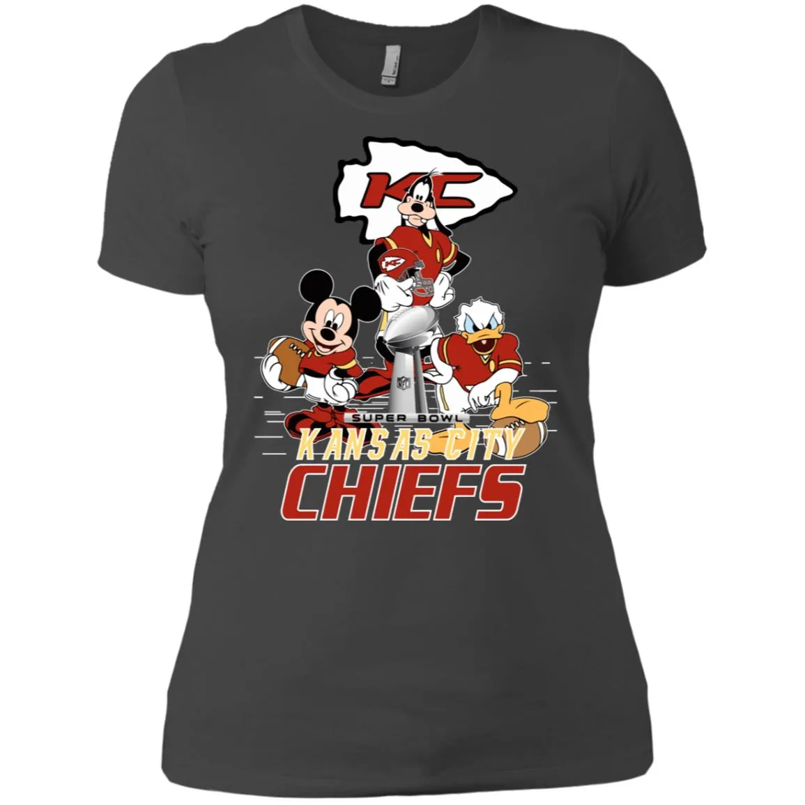 Nfl – Kansas City Chiefs Donald Duck Goofy Mickey Mouse Super Bowl 2019 Football Women Cotton T-Shirt