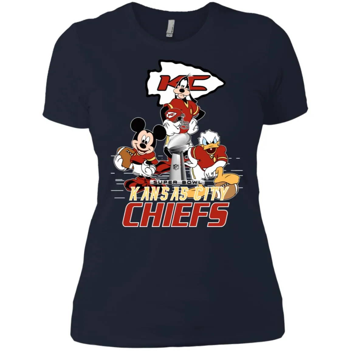 Nfl – Kansas City Chiefs Donald Duck Goofy Mickey Mouse Super Bowl 2019 Football Women Cotton T-Shirt