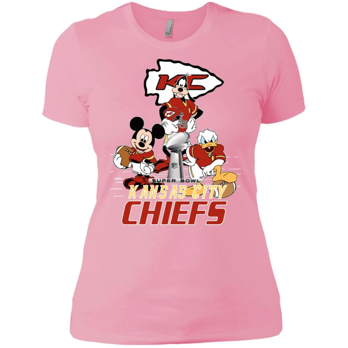 Nfl – Kansas City Chiefs Donald Duck Goofy Mickey Mouse Super Bowl 2019 Football Women Cotton T-Shirt