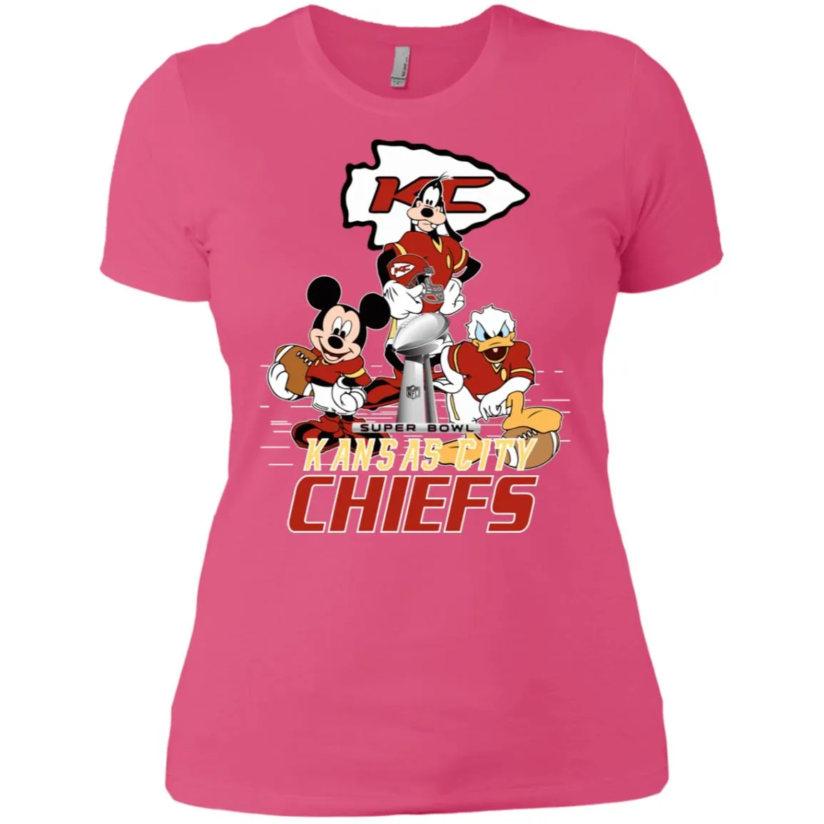 Nfl – Kansas City Chiefs Donald Duck Goofy Mickey Mouse Super Bowl 2019 Football Women Cotton T-Shirt