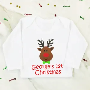 Personalised First Christmas Rudolph Baby Grow or T shirt for Boys