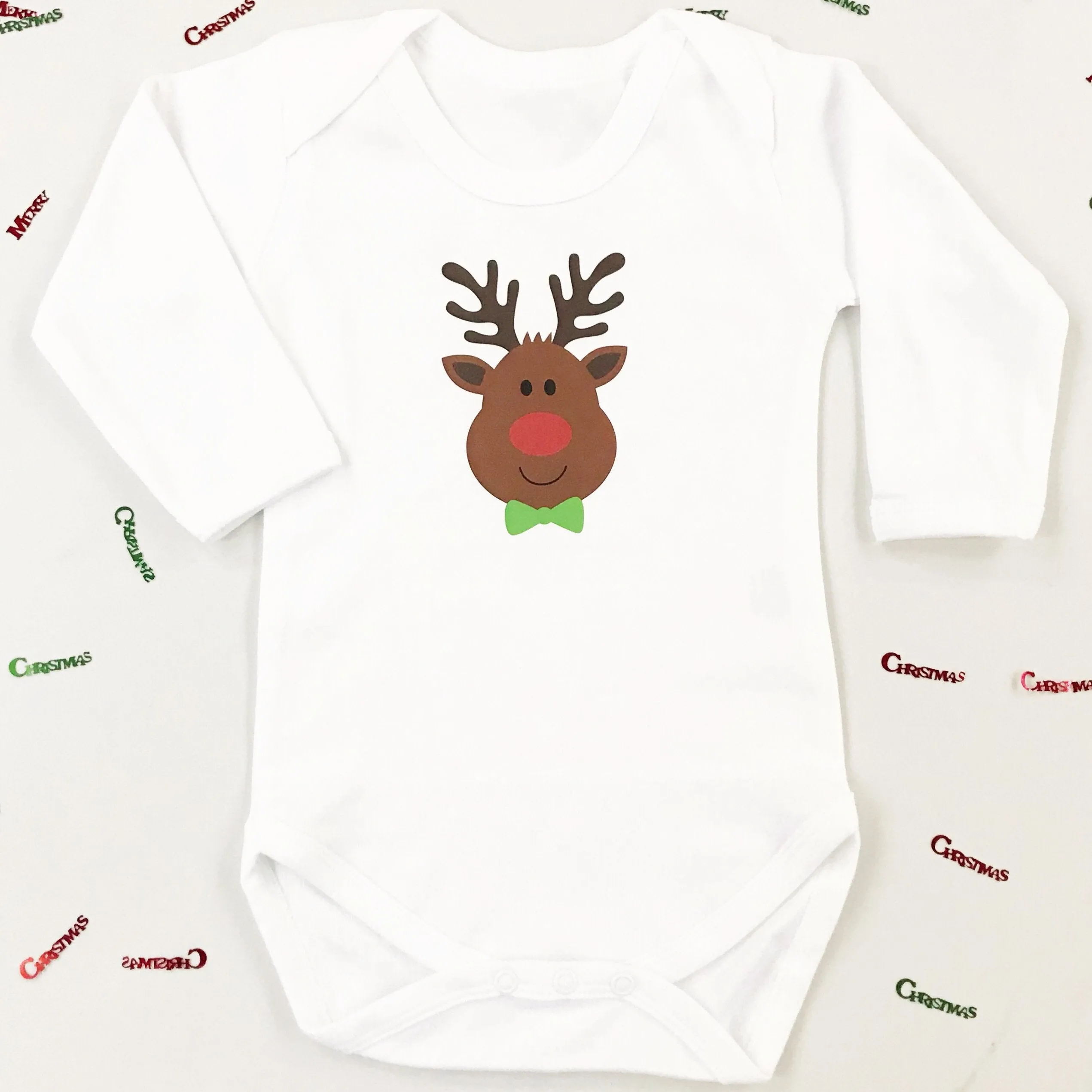 Personalised First Christmas Rudolph Baby Grow or T shirt for Boys