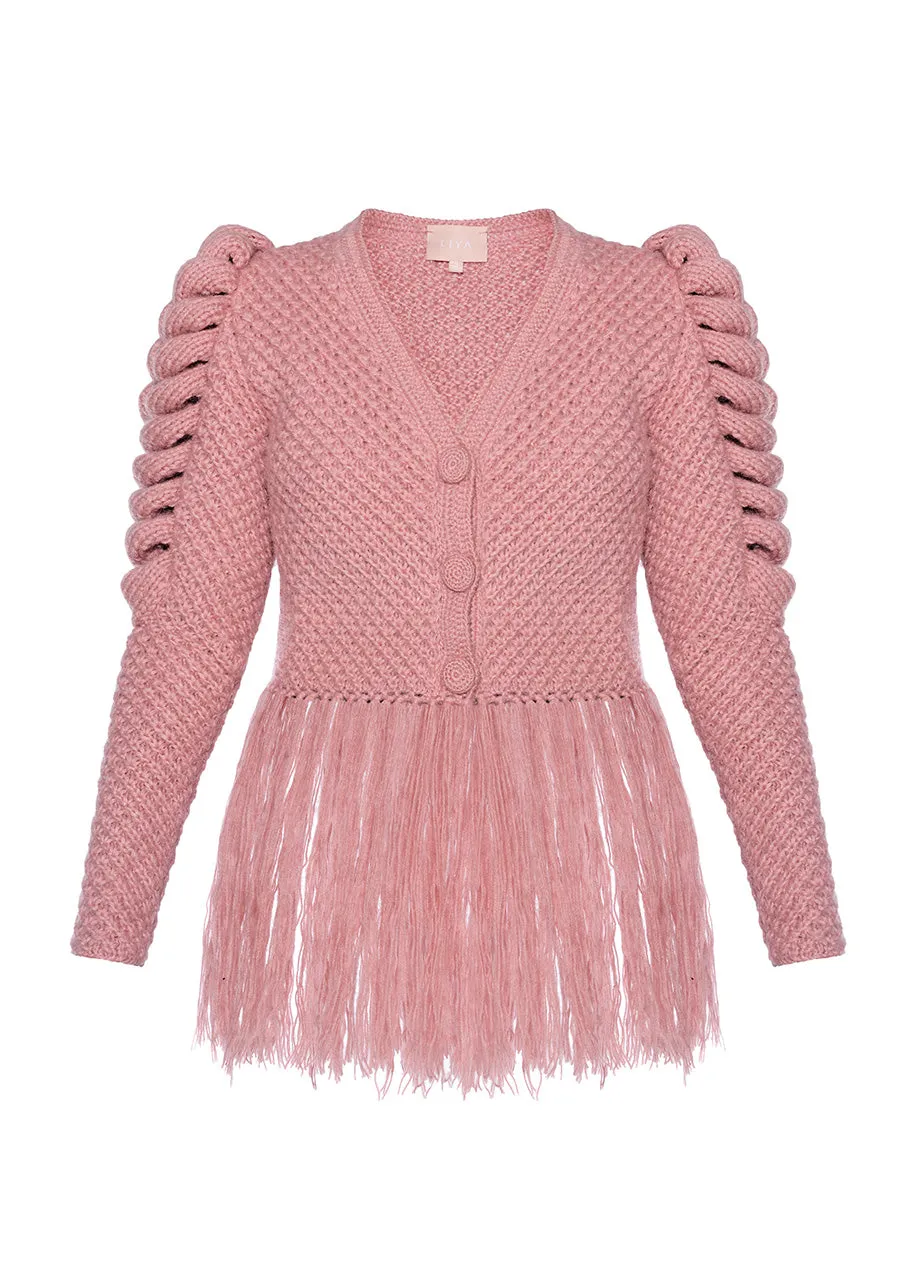 PINK CARDIGAN WITH FRINGES