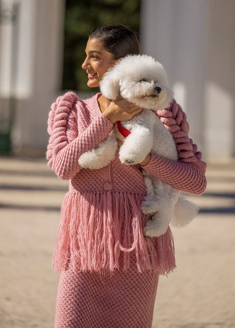 PINK CARDIGAN WITH FRINGES