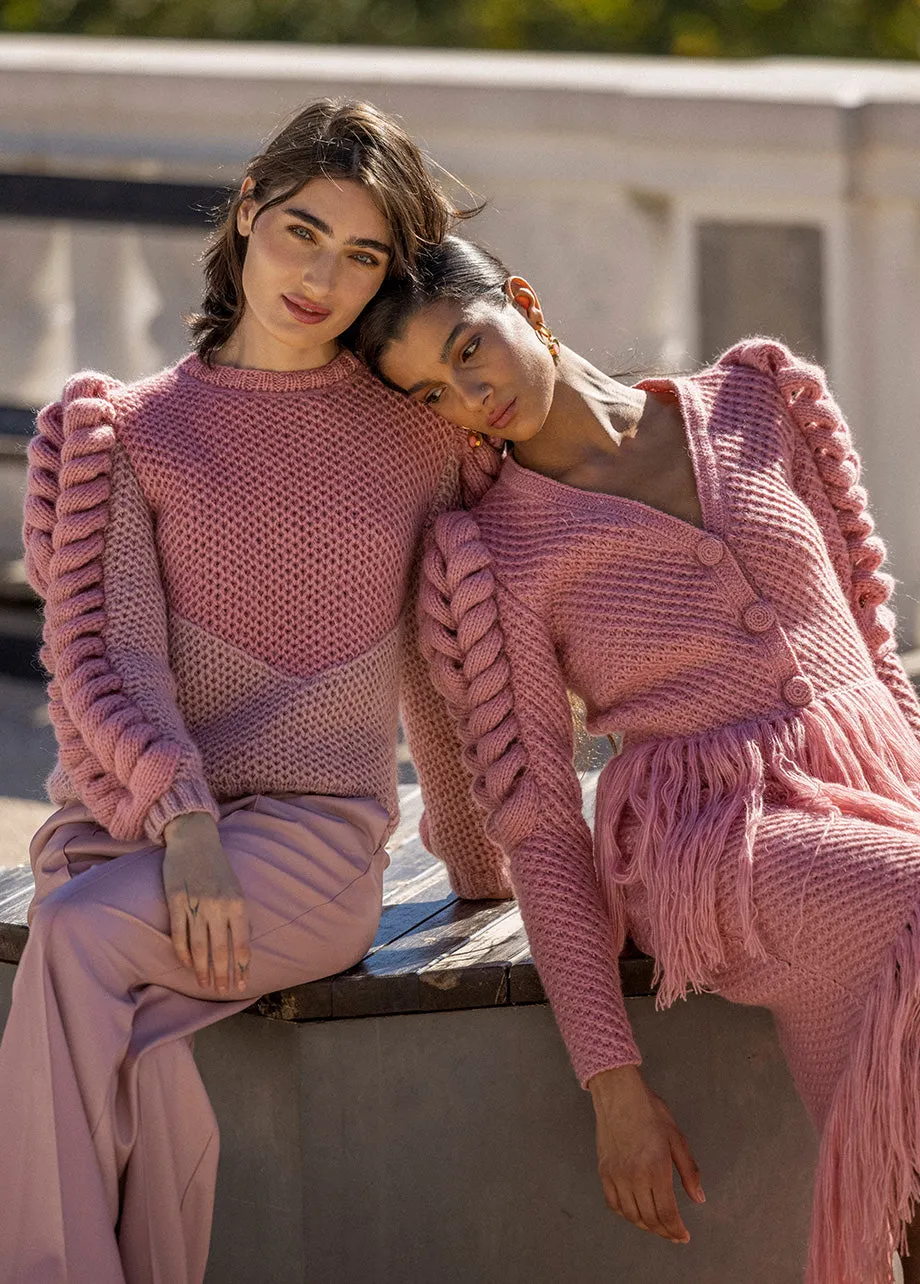 PINK CARDIGAN WITH FRINGES