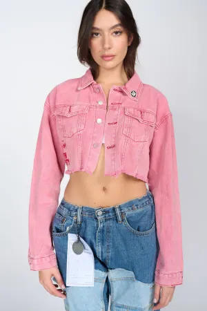 Pink cropped denim jacket | CROP JEANS JACKET