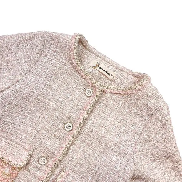 Pink Floral Lace Trim Tweed Jacket