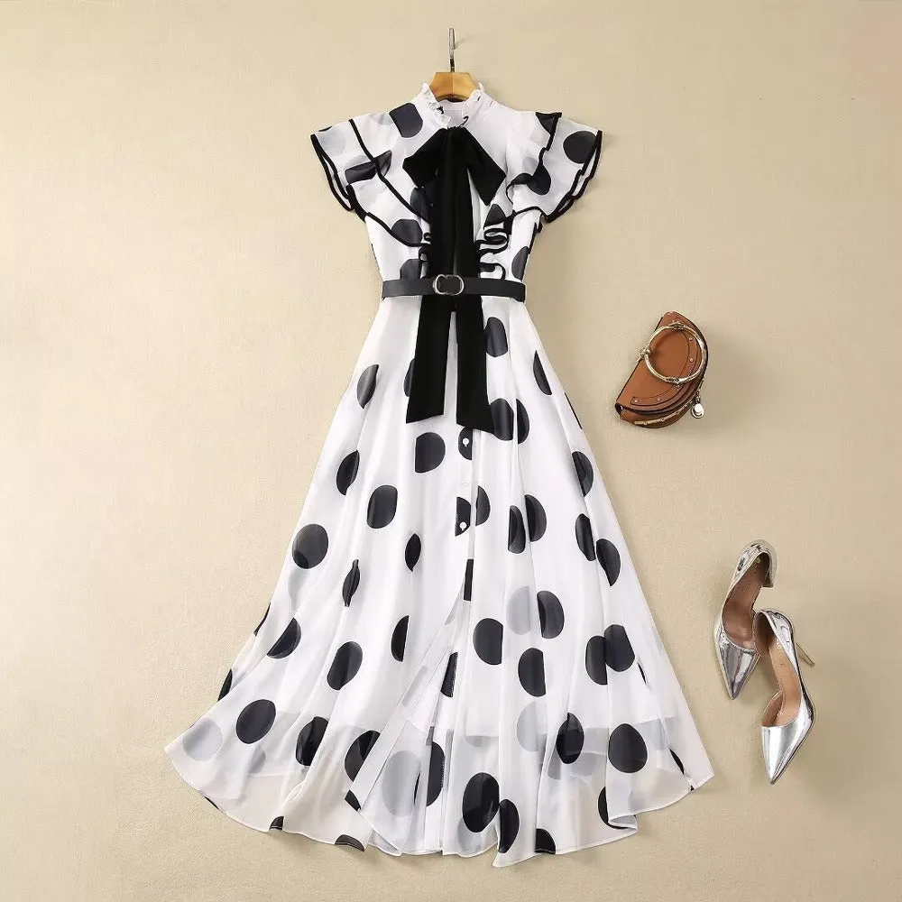 Pre Order:  Ruffled Edge Waistband Fairy Polka Dot Dress