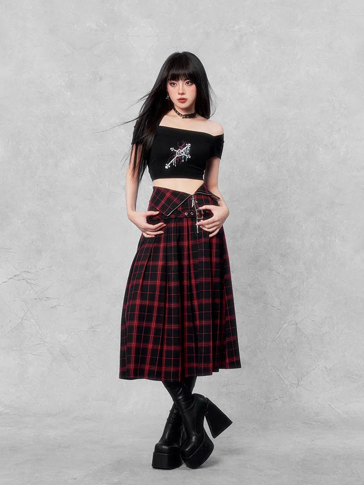 Punk Plaid Split Midi Skirt