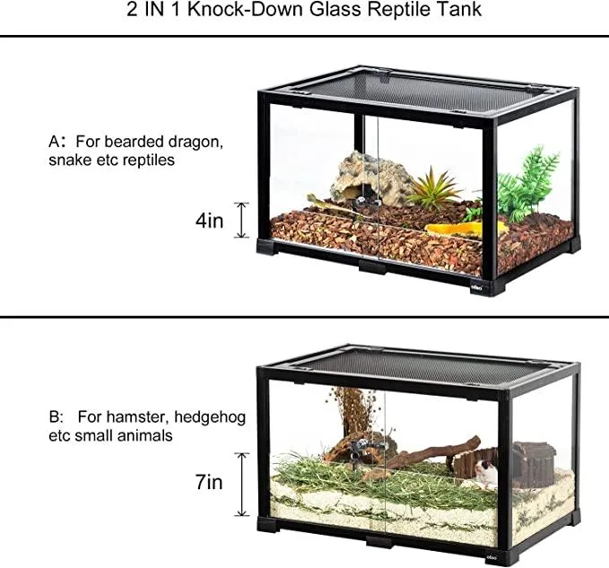 REPTIZOO Reptile Terrarium 25 Gallon, 2 in 1 Knock-Down Glass Reptile Tank 24" x 16" x 16"