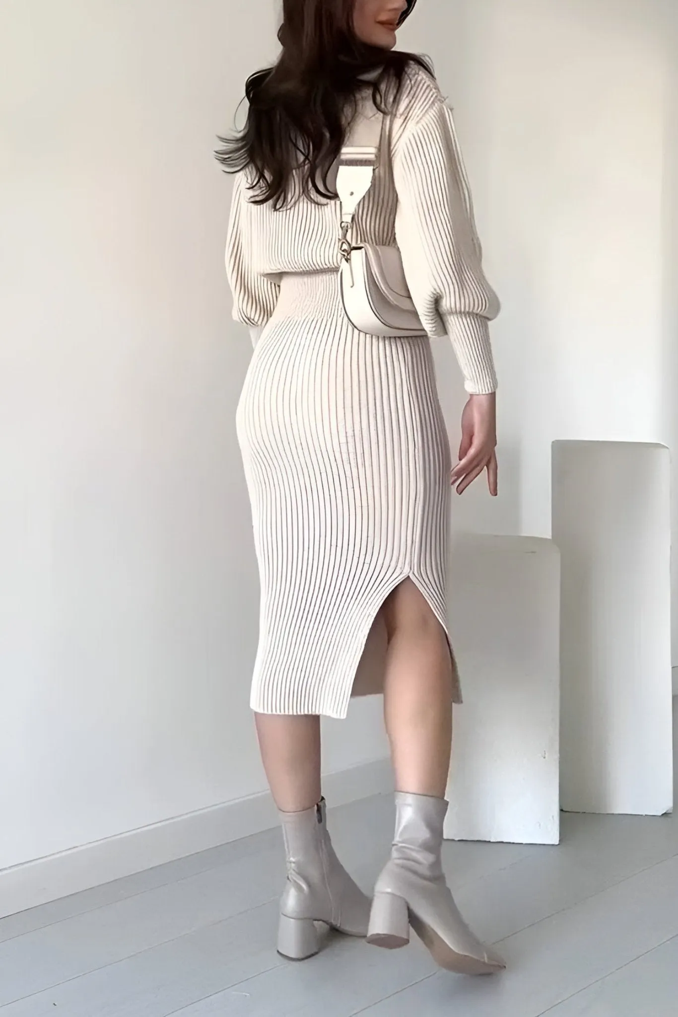 Ribbed Knit Two Piece Sweater And Skirt Set