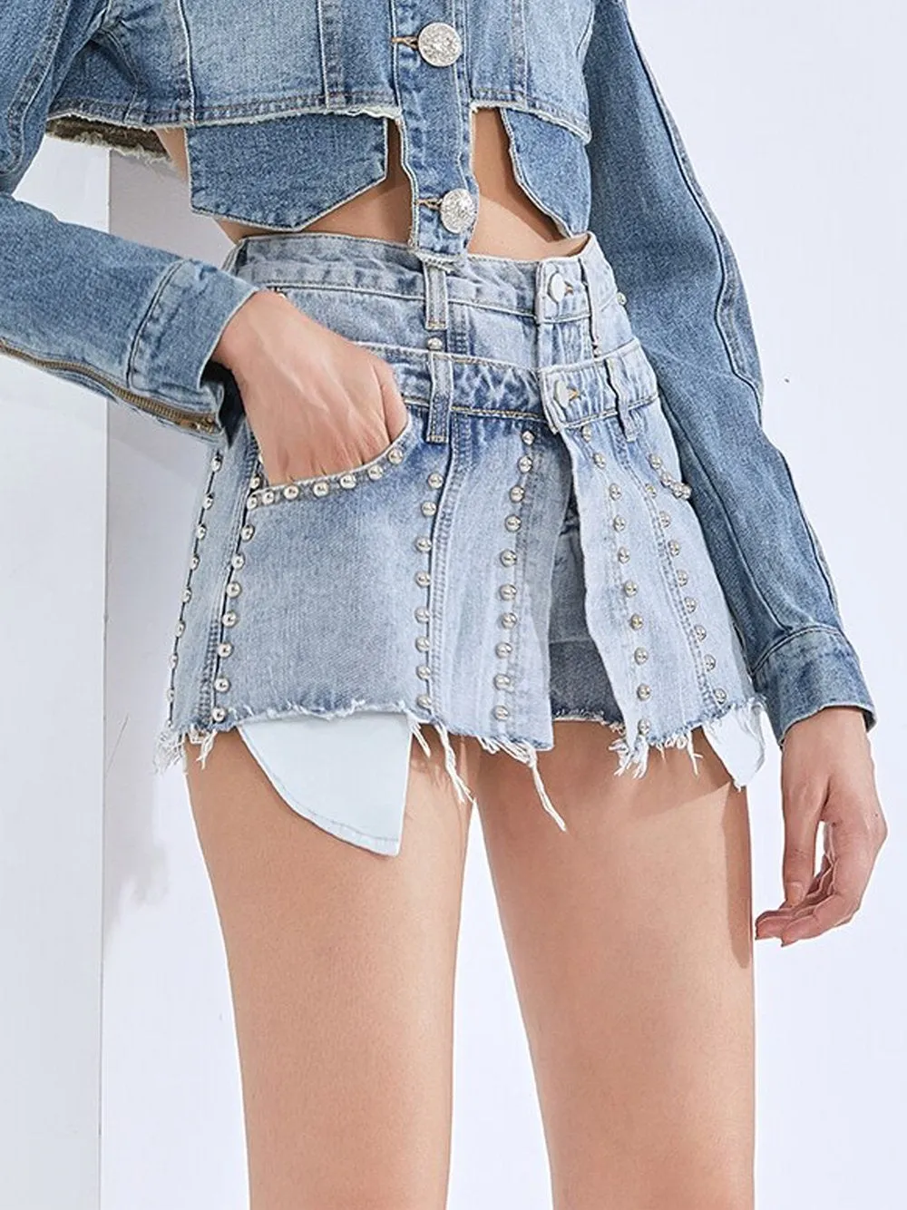 Rivet Tassel Denim Shorts