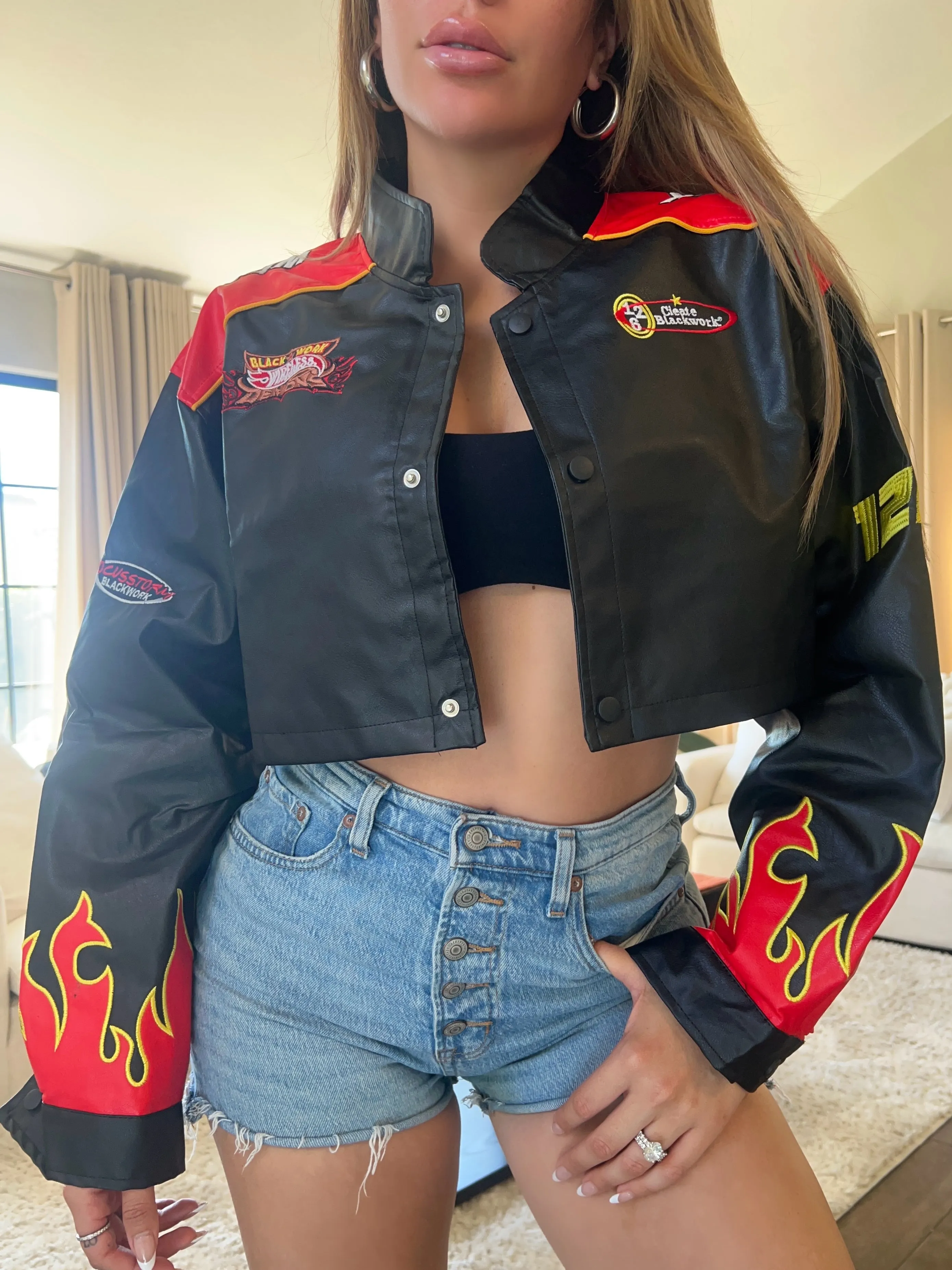 Rosio Crop Racer Jacket (Red)