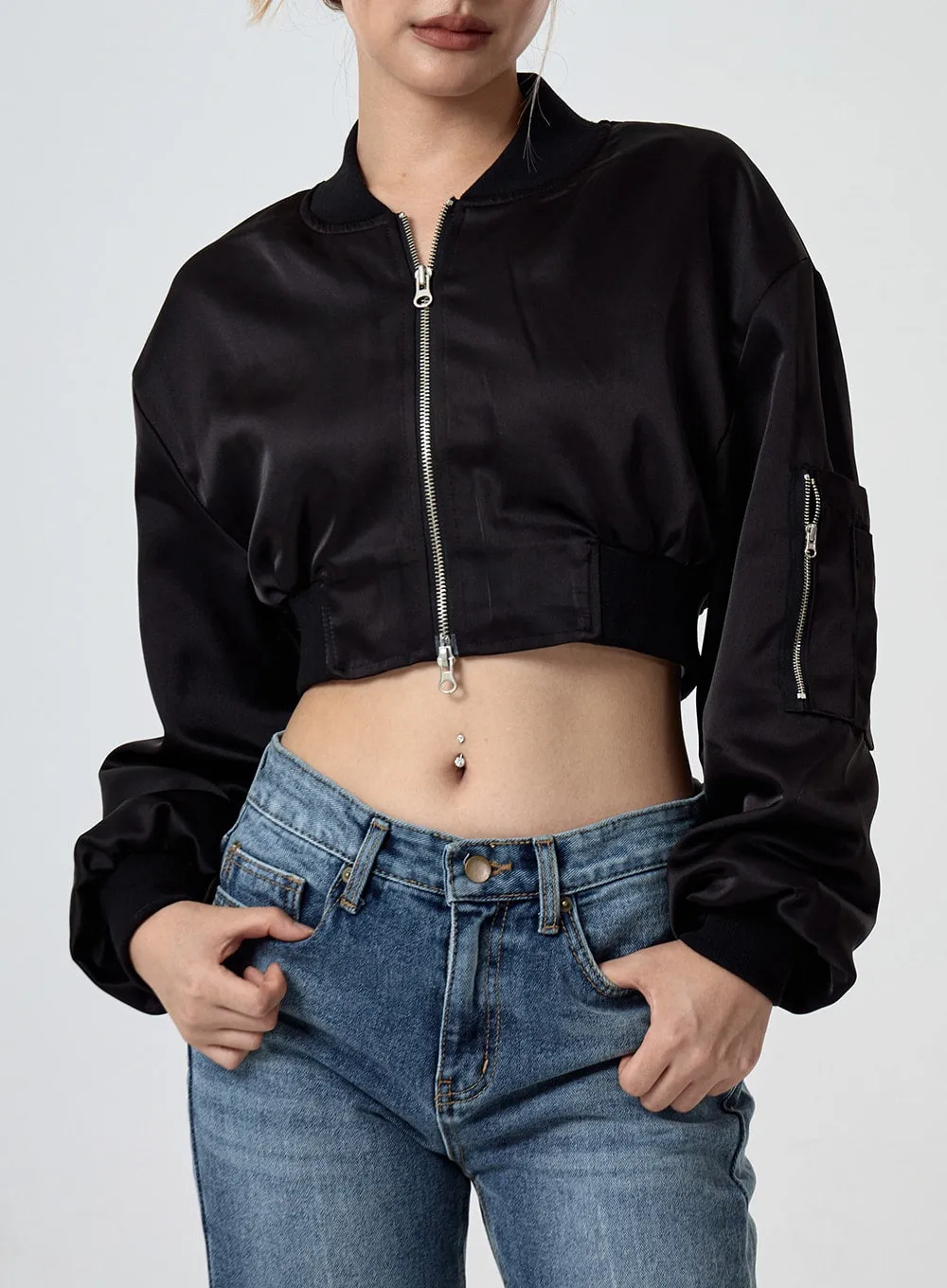 Satin Cropped Flight Jacket CG29