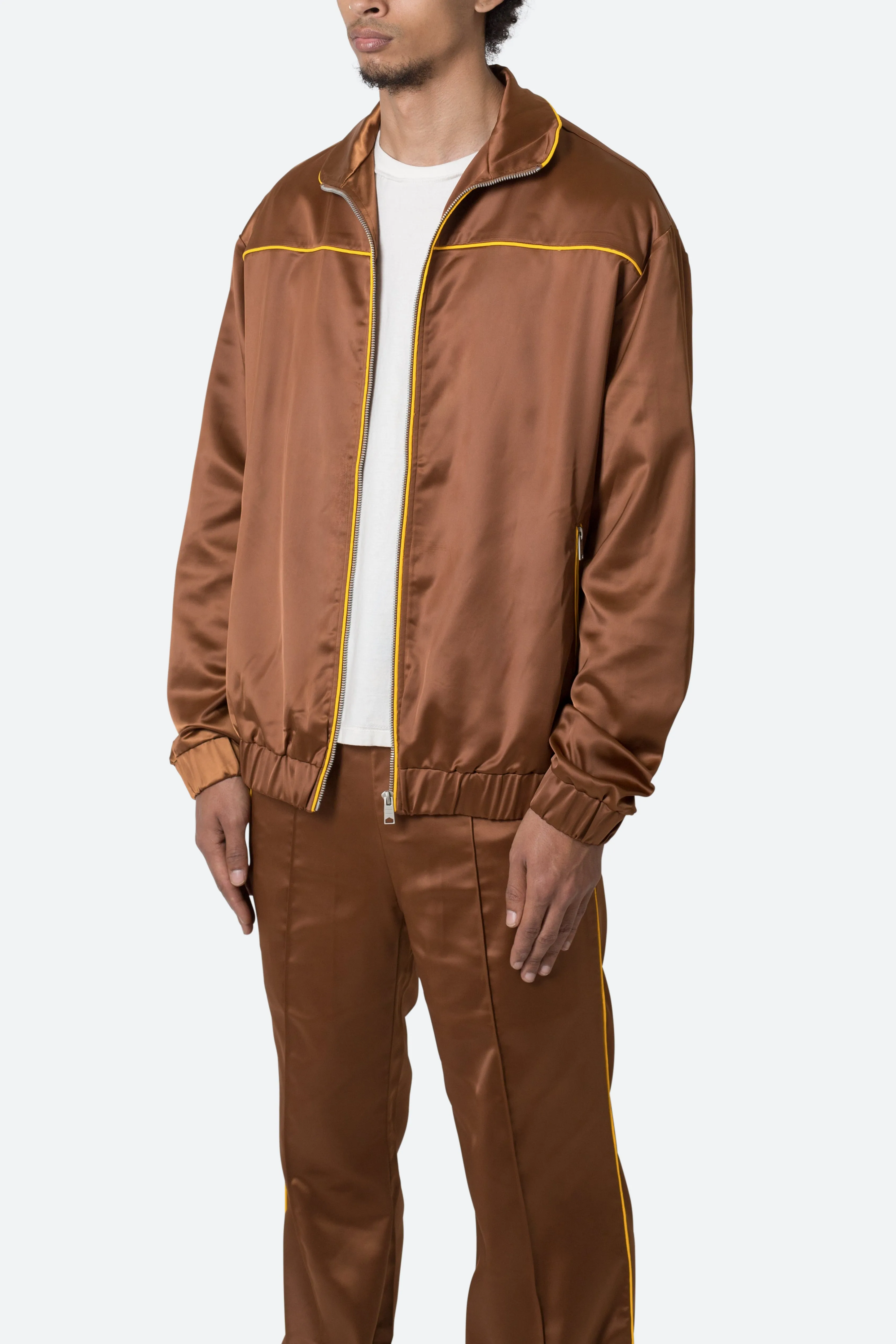 Satin Track Jacket - Brown