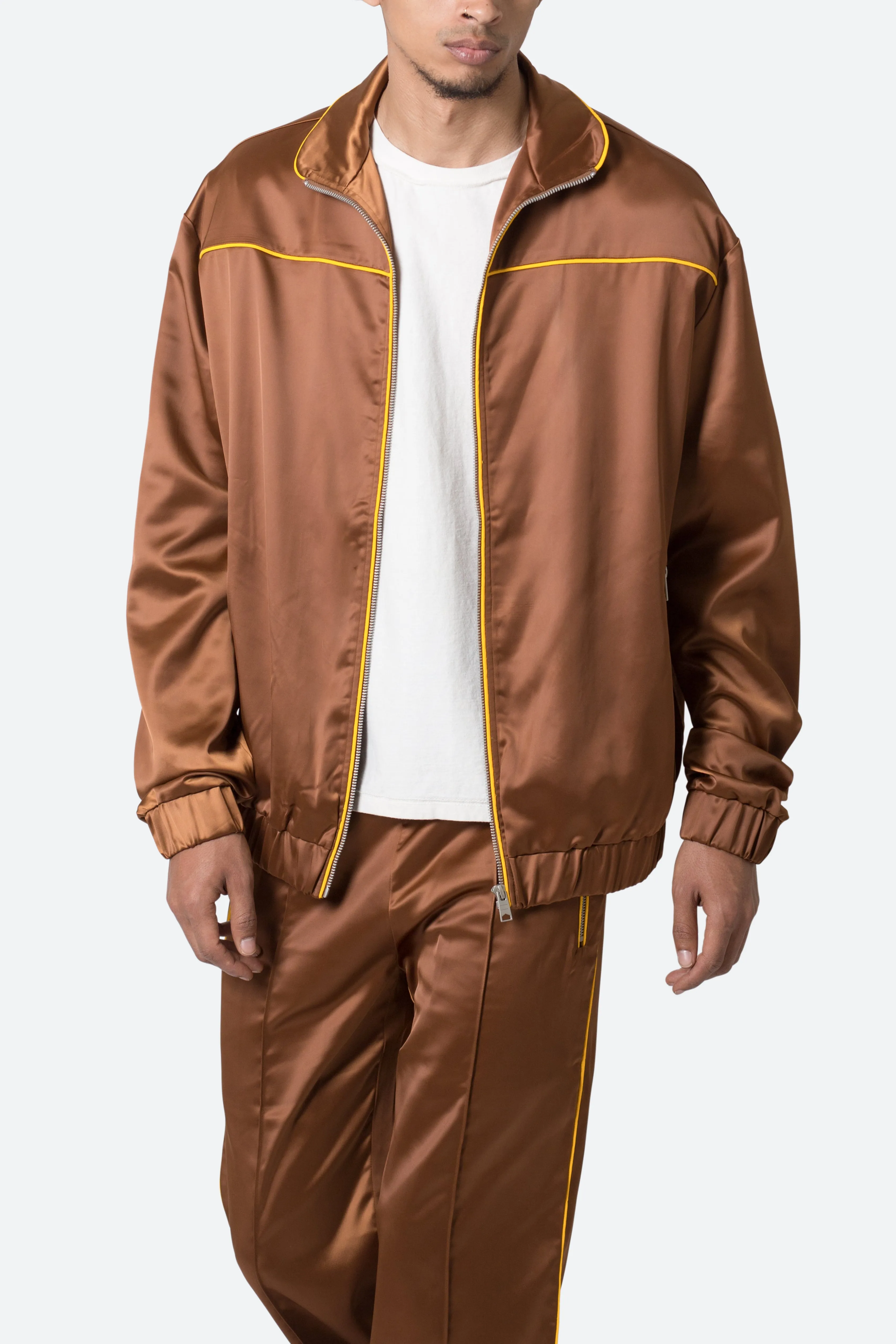 Satin Track Jacket - Brown