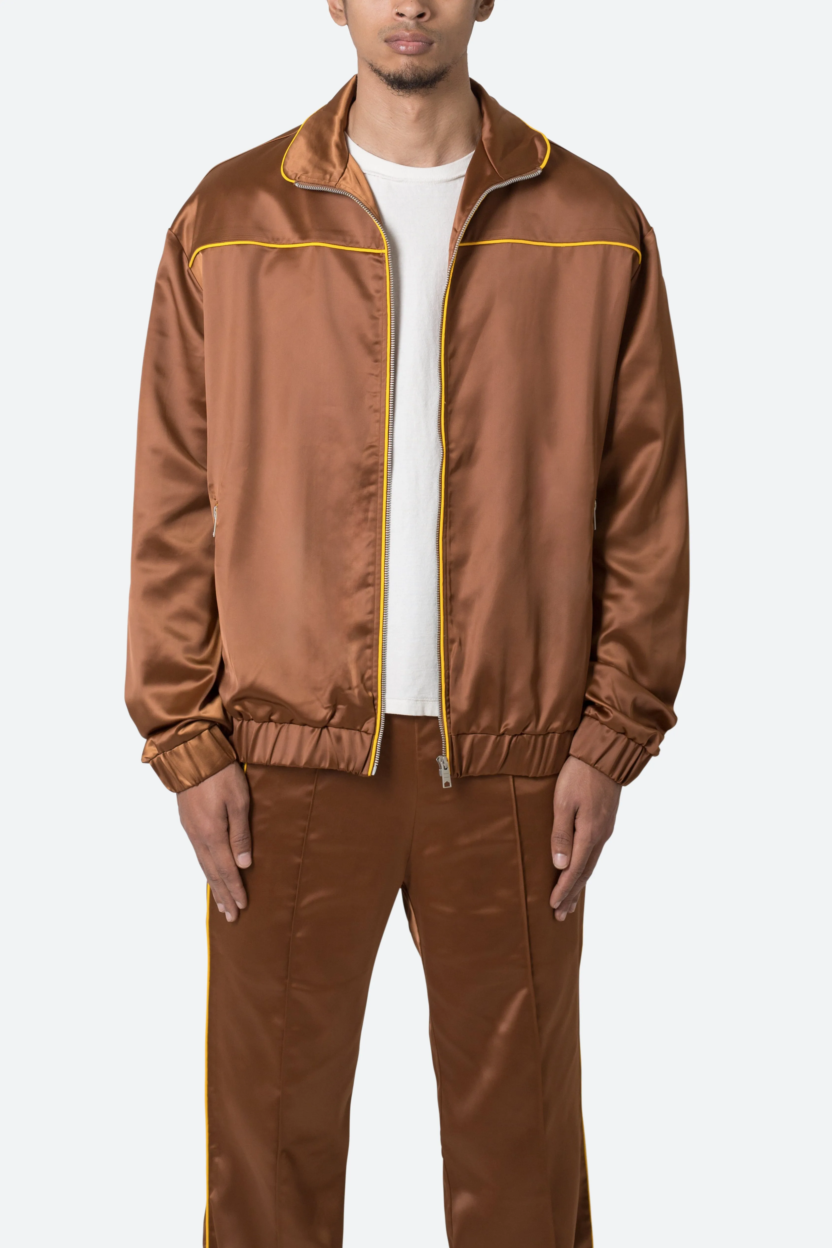 Satin Track Jacket - Brown