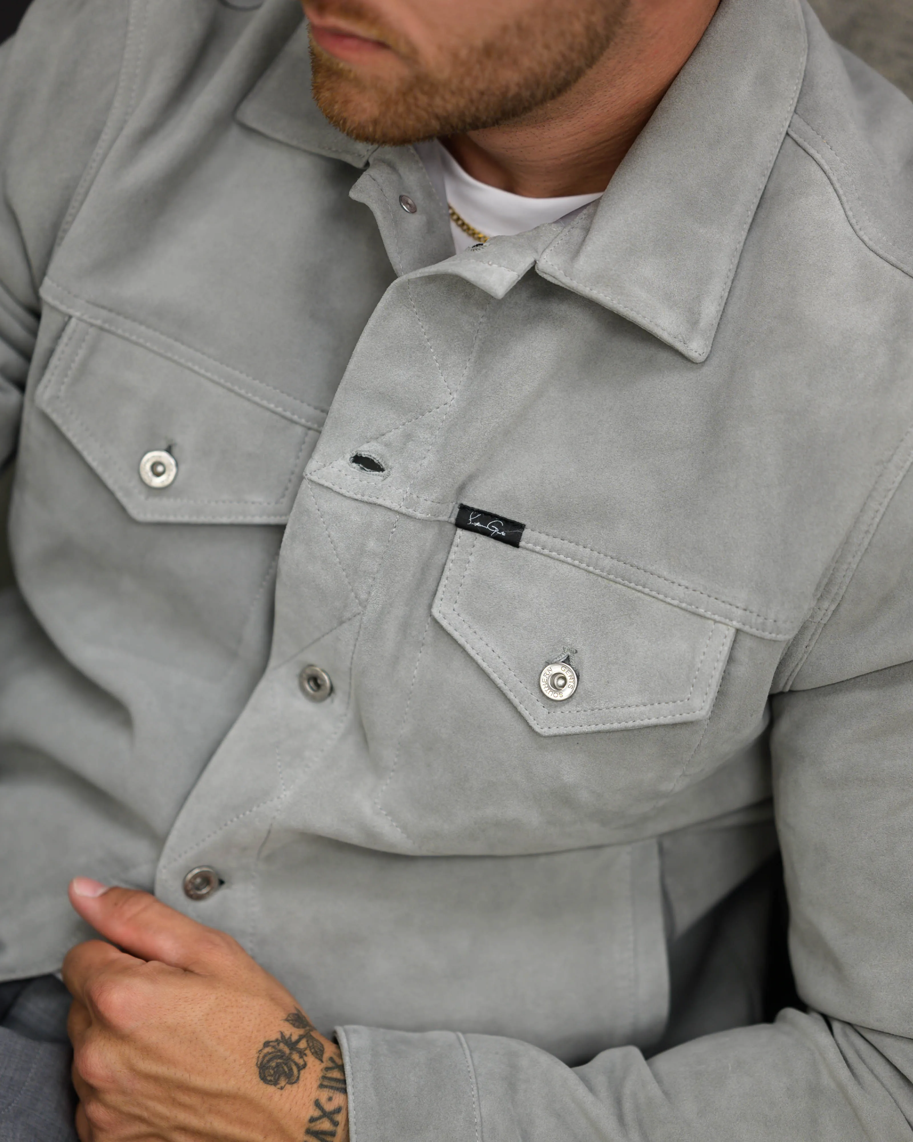 SG Genuine Suede Trucker Jacket - Grey