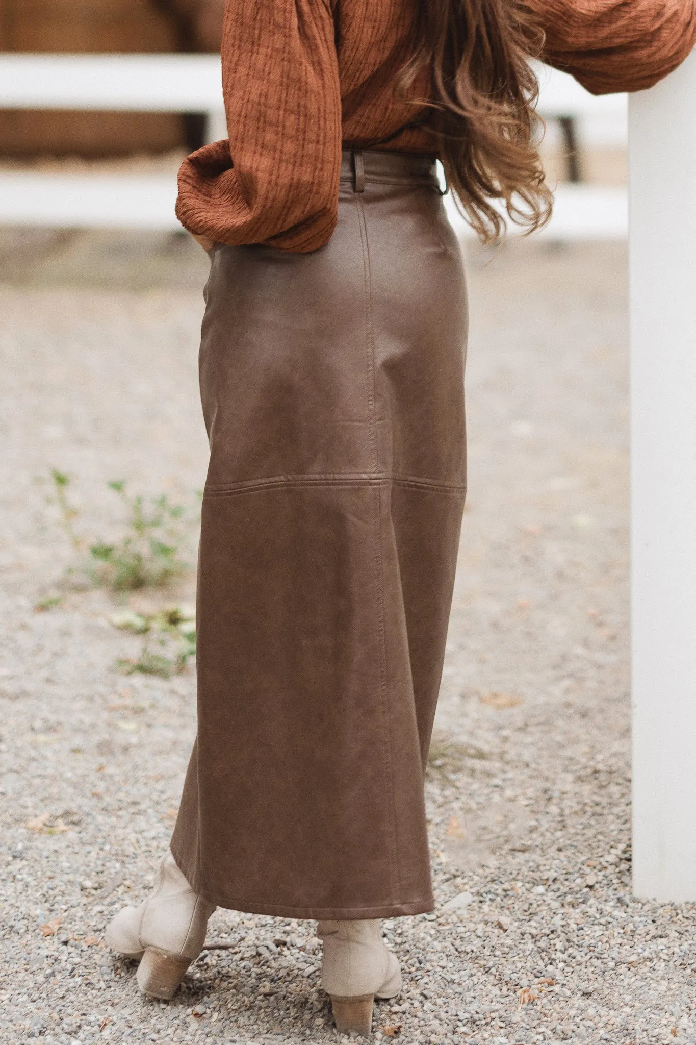 Shannon Vegan Leather Skirt in Brown - FINAL SALE