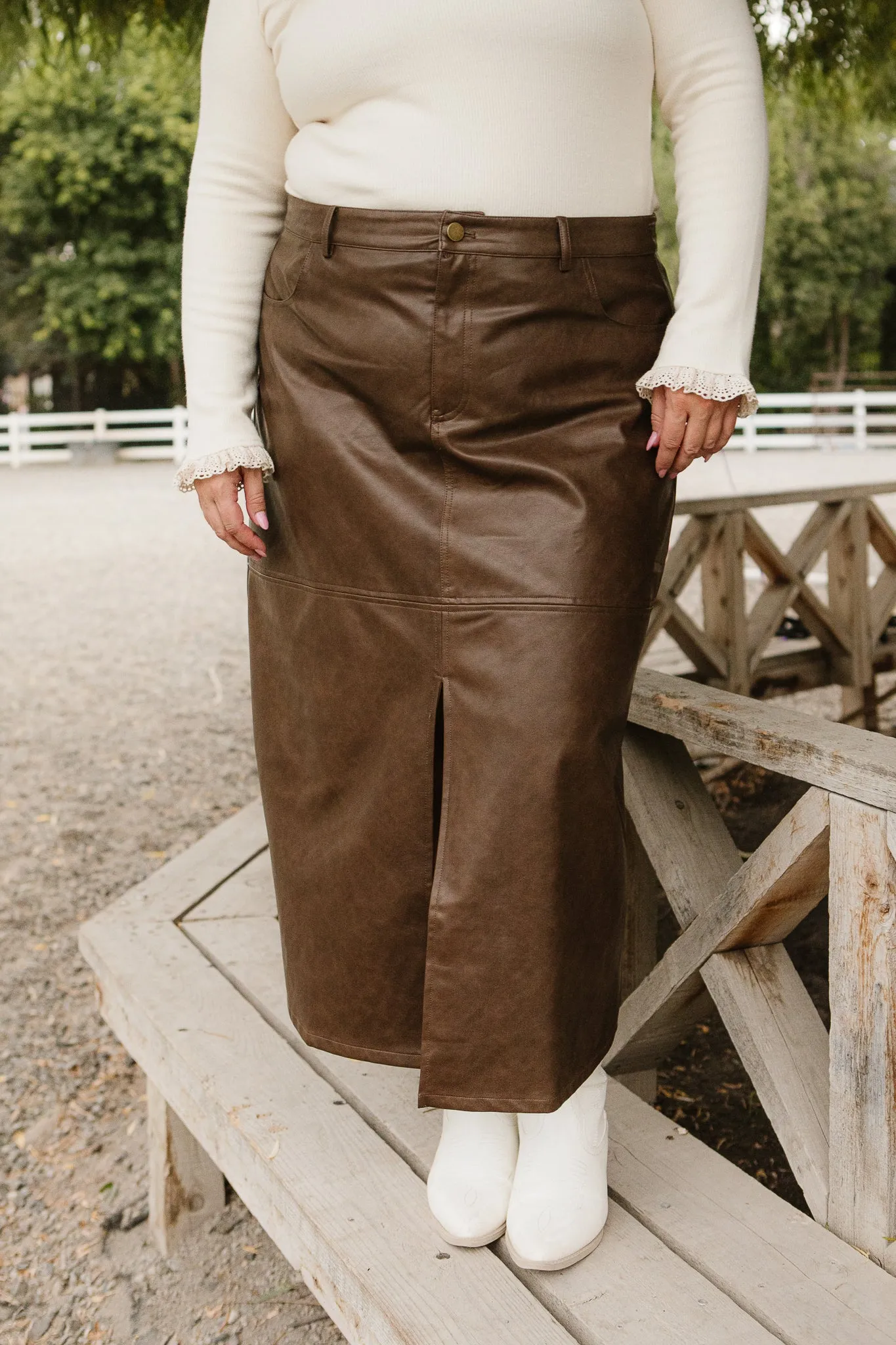 Shannon Vegan Leather Skirt in Brown - FINAL SALE