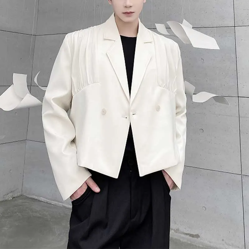 Simple Pleated Lapel Cropped Jacket