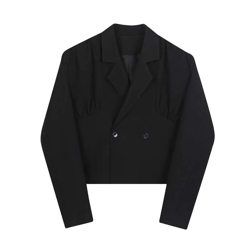 Simple Pleated Lapel Cropped Jacket