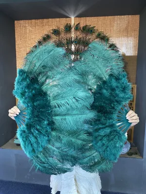 Teal Marabou Ostrich Feather fan 21"x 38"