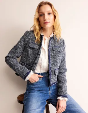 Textured Interest Crop Jacket-Navy