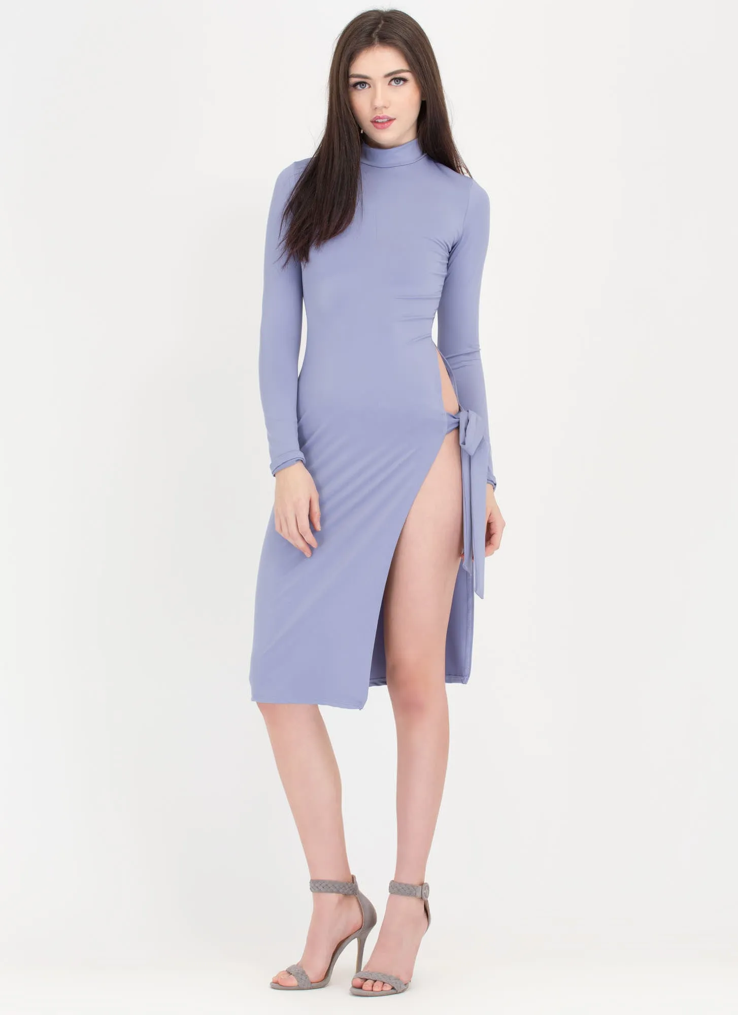 To Tie For Mockneck Slit Dress