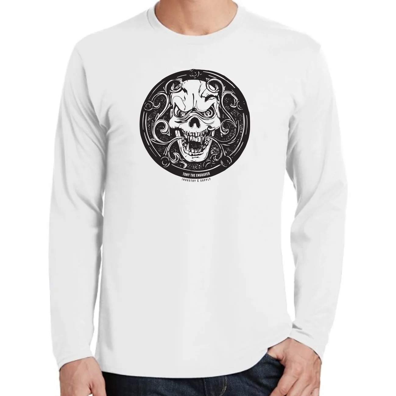 TONY THE ENGRAVER'S SKULL LONG SLEEVE T-SHIRT