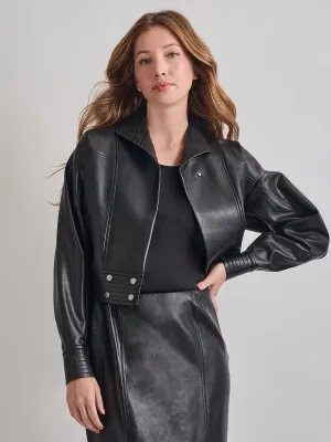 Vegan Leather Cropped Moto Jacket