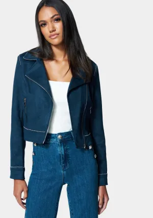 Vegan Suede Trim Detail Moto Jacket