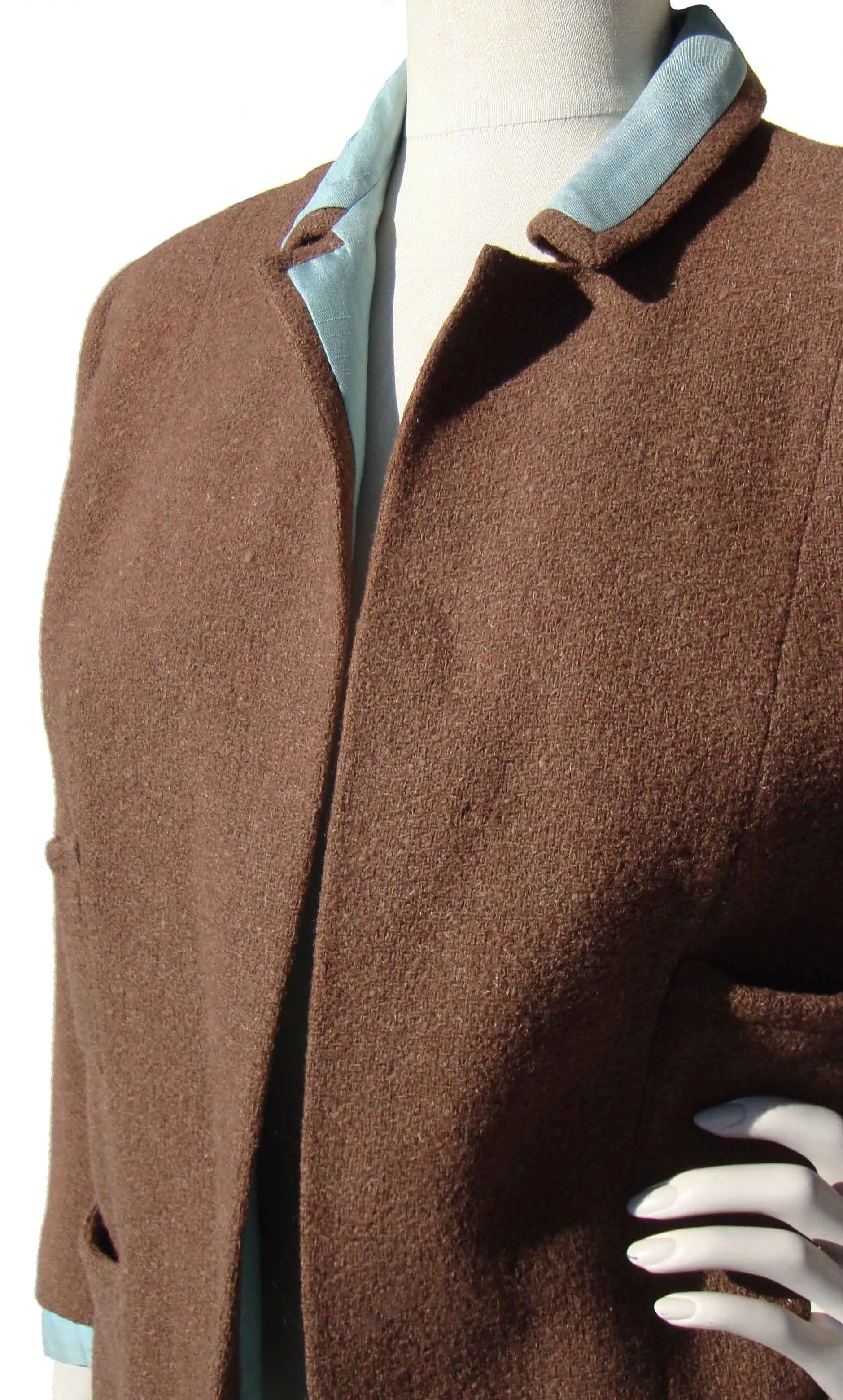 Vintage 60s Crop Jacket Brown Wool & Teal Silk Bolero M