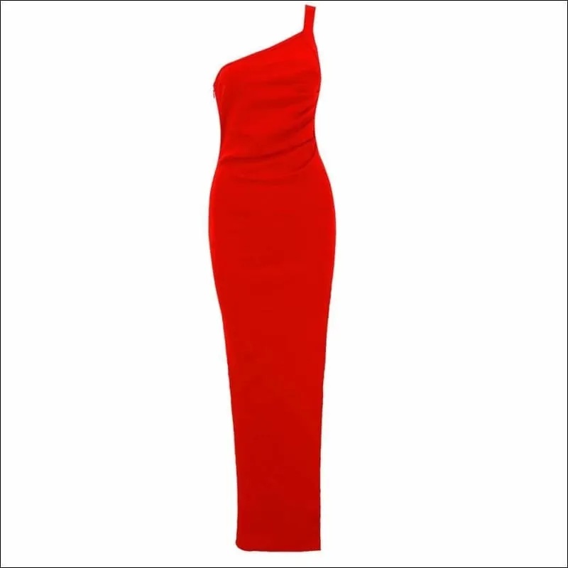 Winnal Sexy One shoulder Side slit Long Dress Vstidos Beach Party Club Bodycon Dress Red